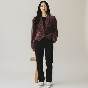 Vintage Jessica's Gunnies Purple Velvet Puff Sleeve Cropped Jacket, 5